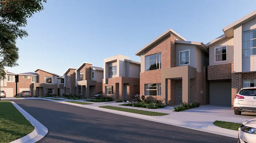 New brick townhouses on a quiet street in Melbourne's north